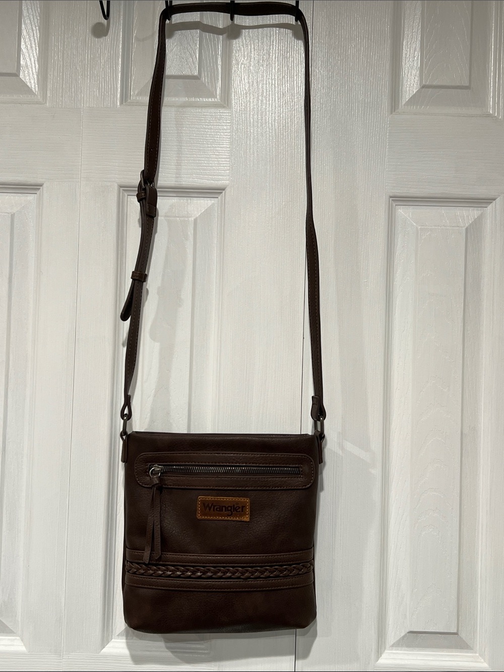 Wrangler Dark Brown Leather-Style Messenger Crossbody